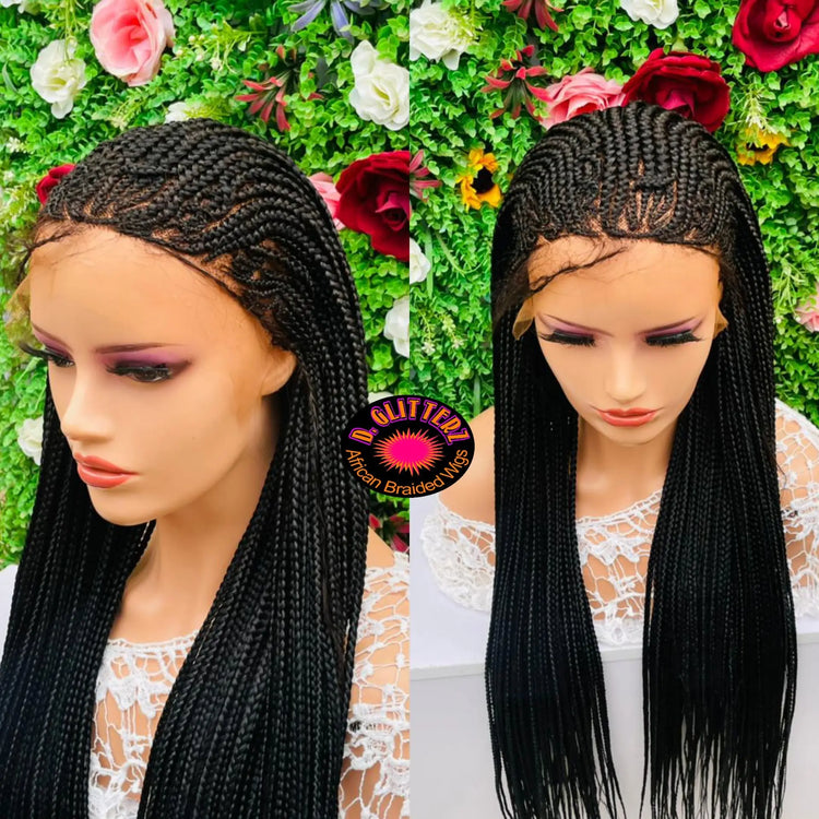 AFRICAN BRAIDED CONROW WIGS ON 13*6 FRONTAL LACE CLOSURE - d.glitterzwigs