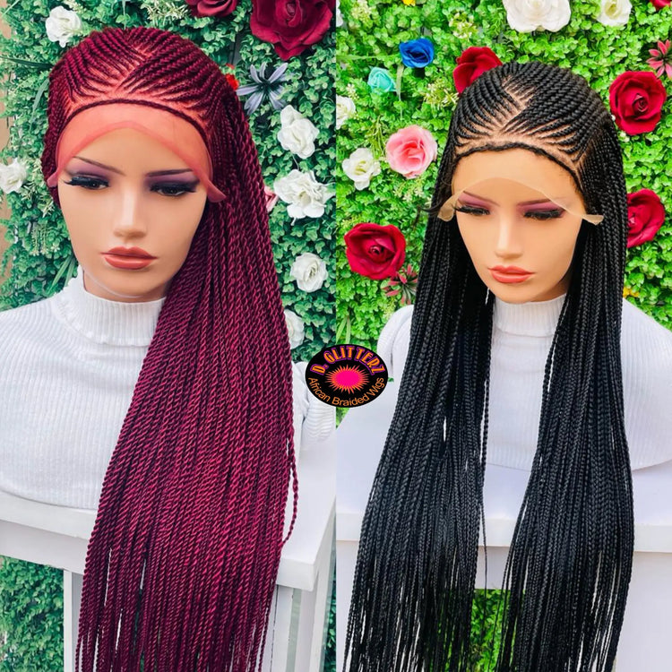 AFRICAN BRAIDED CONROW WIGS ON FRONTAL LACE CLOSURE - d.glitterzwigs