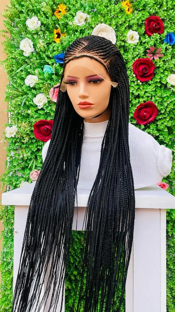 AFRICAN BRAIDED CONROW WIGS ON FRONTAL LACE CLOSURE - d.glitterzwigs