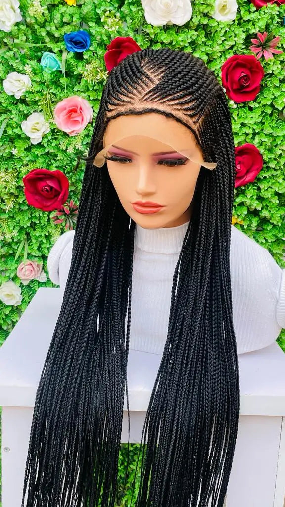 AFRICAN BRAIDED CONROW WIGS ON FRONTAL LACE CLOSURE - d.glitterzwigs