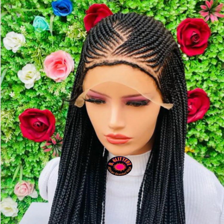 AFRICAN BRAIDED CONROW WIGS ON FRONTAL LACE CLOSURE - d.glitterzwigs