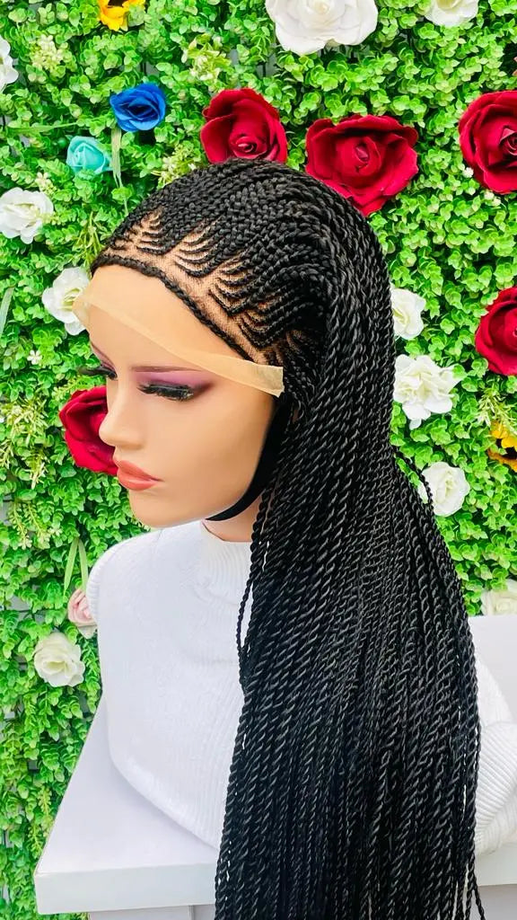 AFRICAN BRAIDED CONROW WIGS ON FRONTAL LACE CLOSURE - d.glitterzwigs
