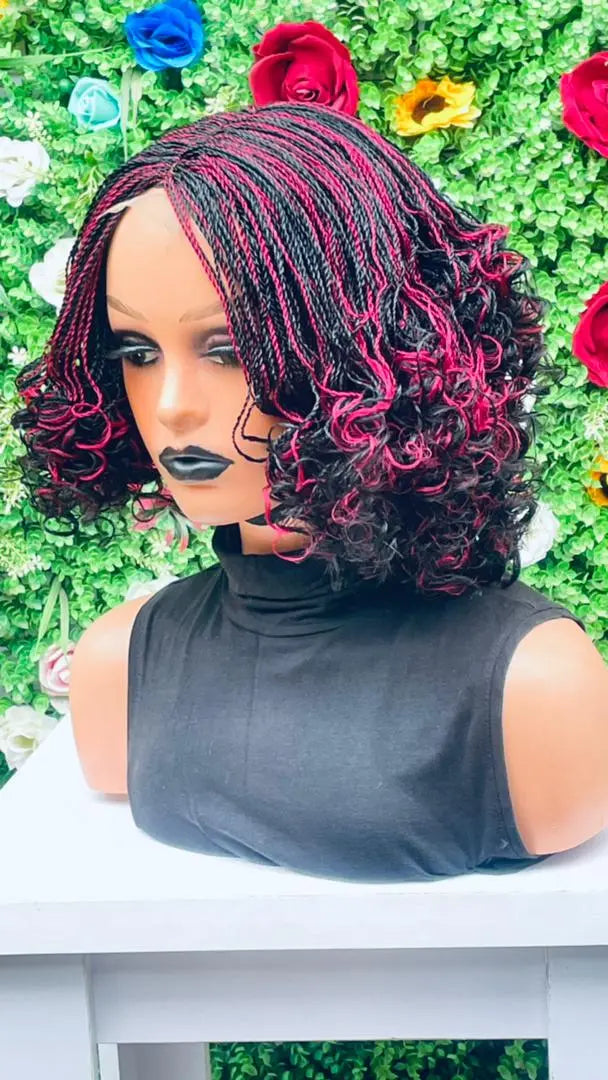 AFRICAN BRAIDED SHORT CURLY TINY TWIST ON 2"4 LACE CLOSURE - d.glitterzwigs