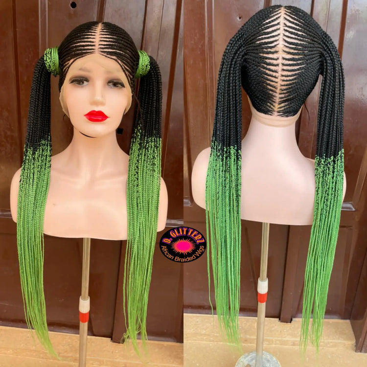 AFRICAN BRAIDED TWO PONYTAIL WIGS ON FULL LACE CLOSURE - d.glitterzwigs