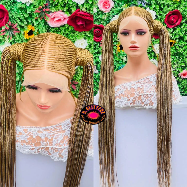 AFRICAN BRAIDED TWO PONYTAIL WIGS ON FULL LACE CLOSURE - d.glitterzwigs