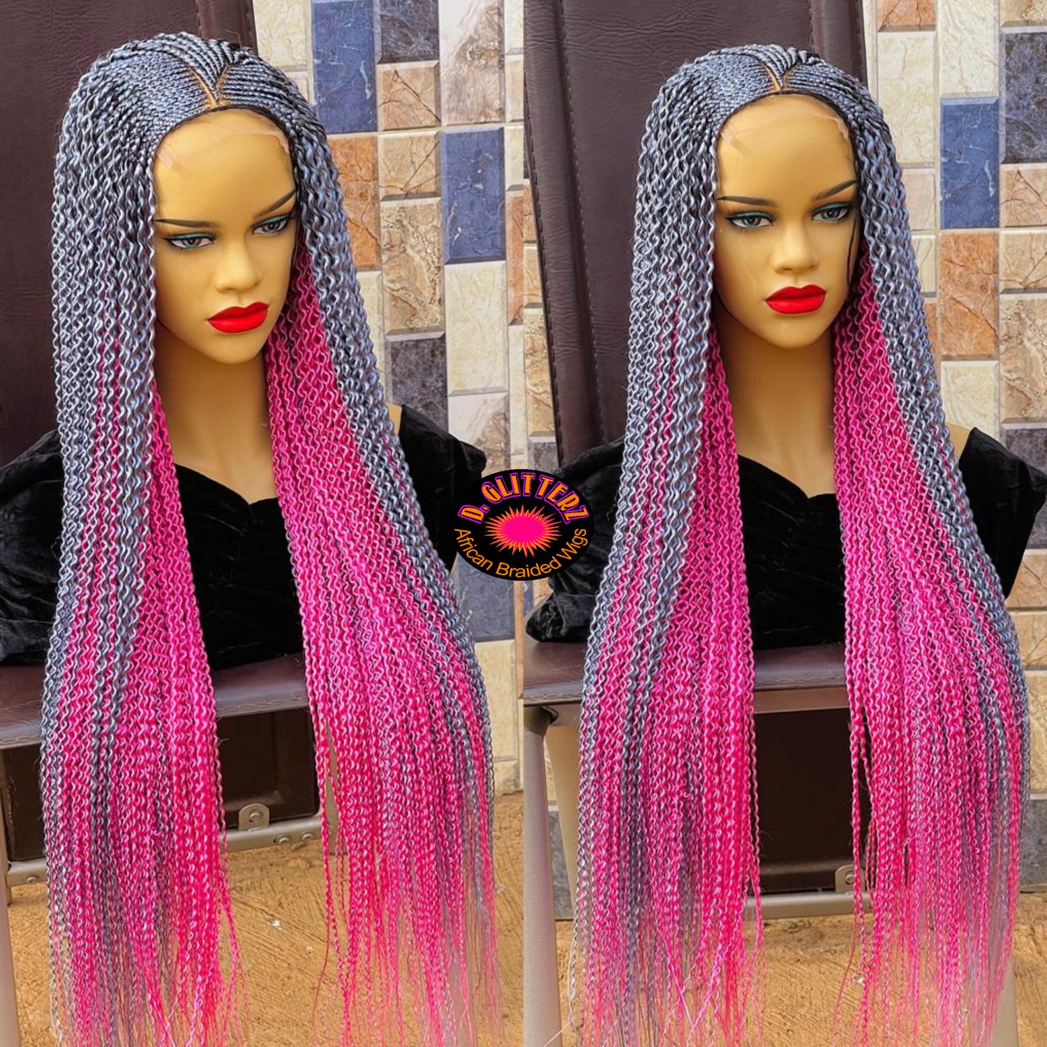 TWO TONES WATERMELON BRAIDED WIG