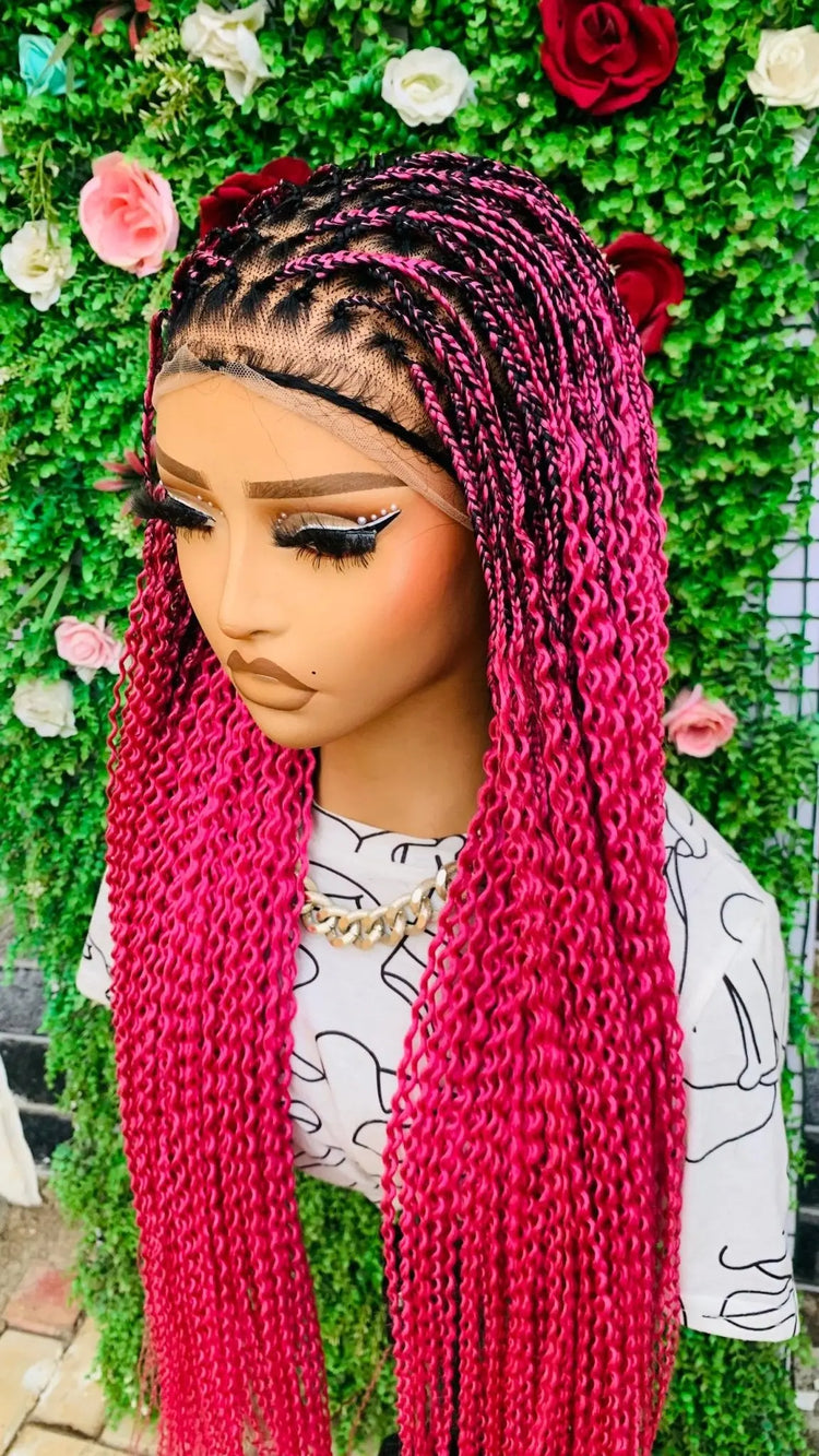 KNOTLESS WATERMELON BRAIDED WIGS ON 13*6 FRONTAL LACE CLOSURE - d.glitterzwigs