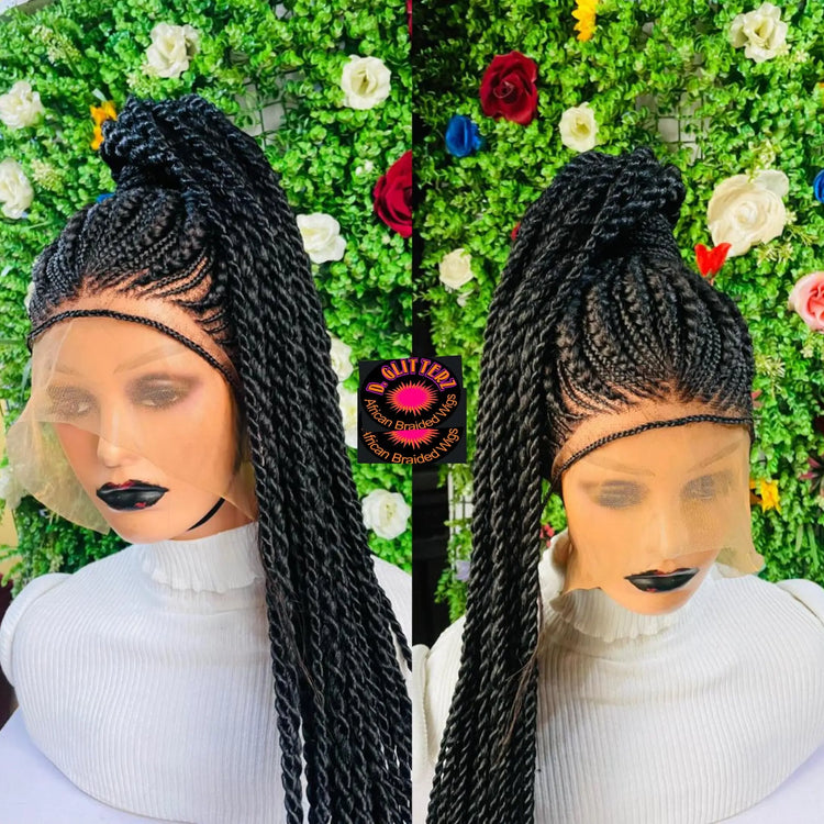 PONYTAIL BRAIDED CONROW WIGS ON 360 LACE CLOSURE - d.glitterzwigs