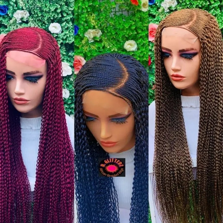 WATERMELON BRAIDED WIGS. Gold Blue Burgundy 40" - d.glitterzwigs