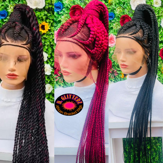 AFRICAN BRAIDED   PONYTAIL WIGS ON 360 LACE CLOSURE