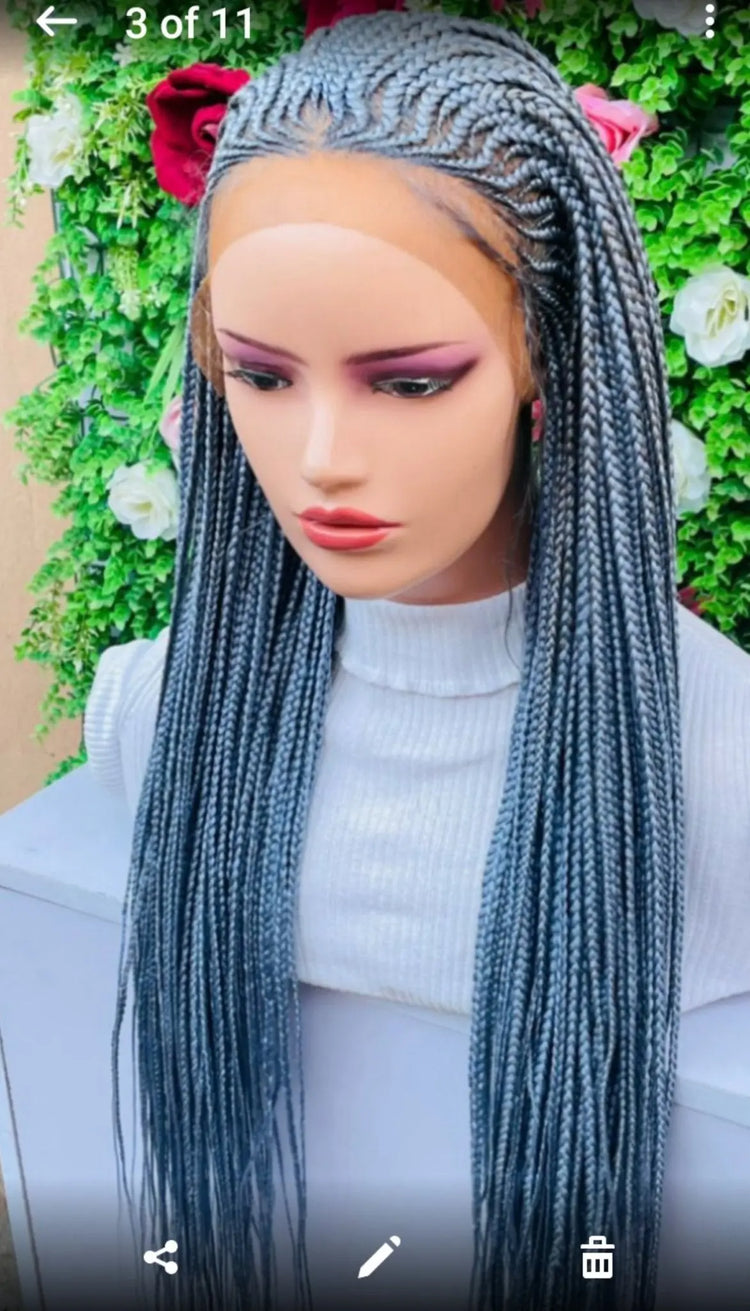 AFRICAN BRAIDED  CONROW WIGS ON 13*4 FRONTAL LACE CLOSURE - d.glitterzwigs