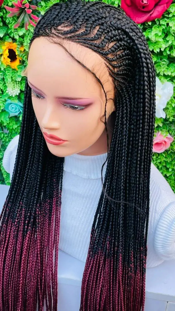 AFRICAN BRAIDED  CONROW WIGS ON  FRONTAL LACE CLOSURE - d.glitterzwigs