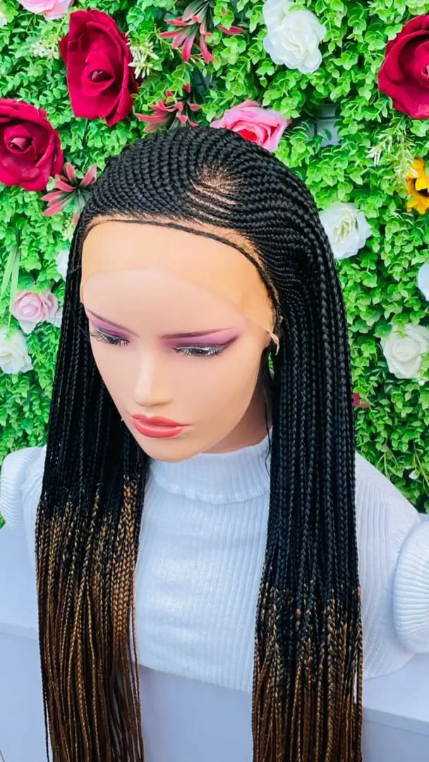 AFRICAN BRAIDED  CONROW WIGS ON  FRONTAL LACE CLOSURE - d.glitterzwigs