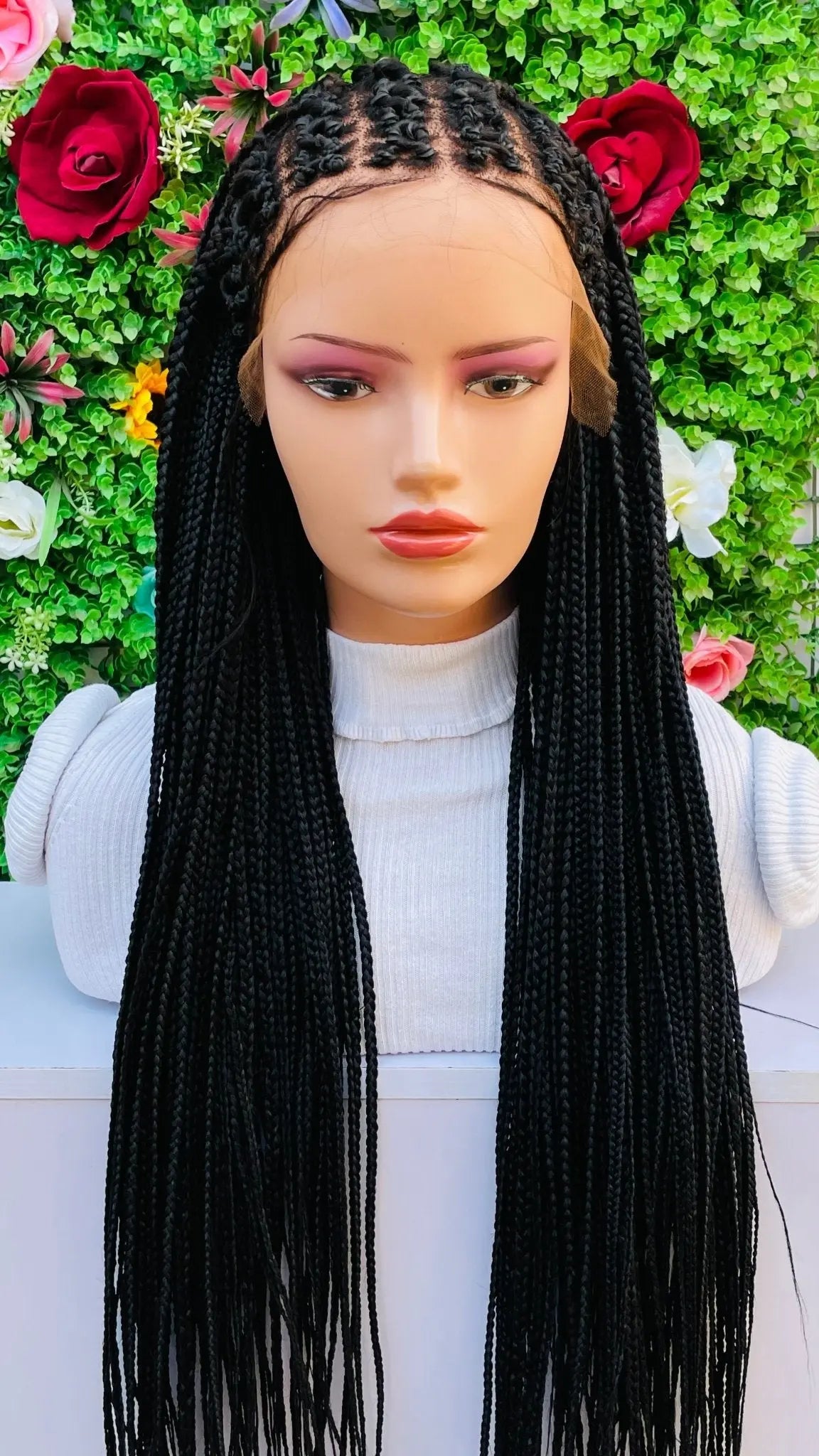 AFRICAN BRAIDED CONROW WIGS ON FRONTAL LACE CLOSURE - d.glitterzwigs