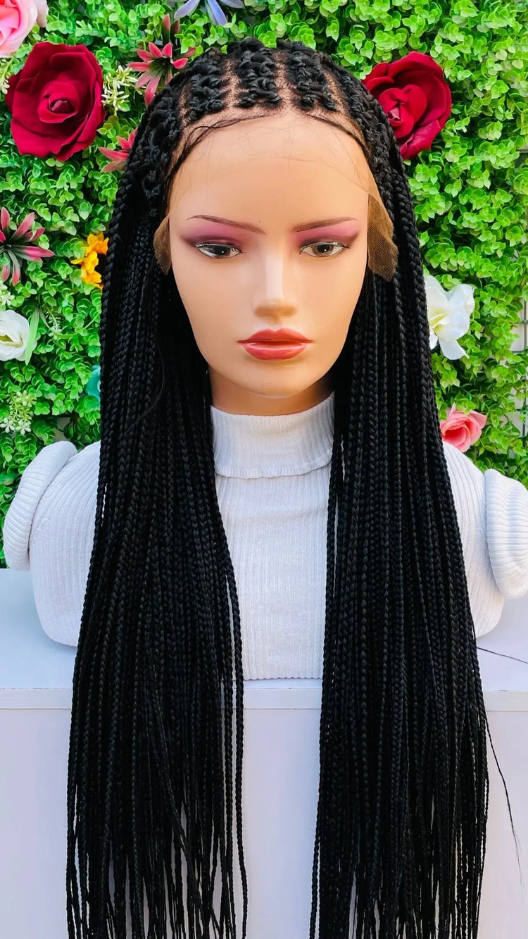 AFRICAN BRAIDED CONROW WIGS ON FRONTAL LACE CLOSURE - d.glitterzwigs