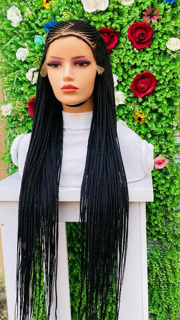 AFRICAN BRAIDED  CONROW WIGS ON FRONTAL LACE CLOSURE - d.glitterzwigs