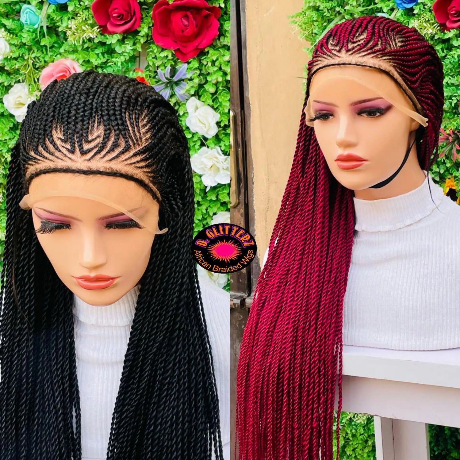 AFRICAN BRAIDED  CONROW WIGS ON  FRONTAL LACE CLOSURE - d.glitterzwigs