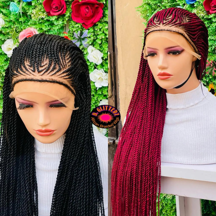 AFRICAN BRAIDED  CONROW WIGS ON  FRONTAL LACE CLOSURE - d.glitterzwigs