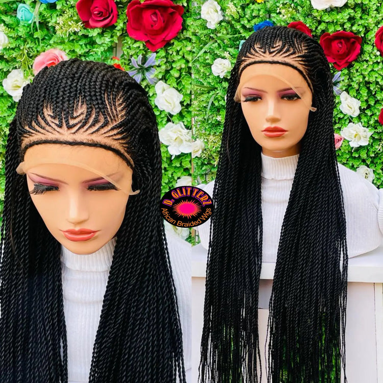 AFRICAN BRAIDED  CONROW WIGS ON  FRONTAL LACE CLOSURE - d.glitterzwigs