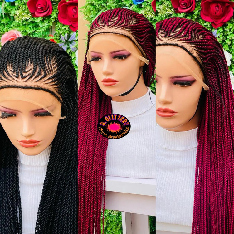 AFRICAN BRAIDED  CONROW WIGS ON  FRONTAL LACE CLOSURE - d.glitterzwigs