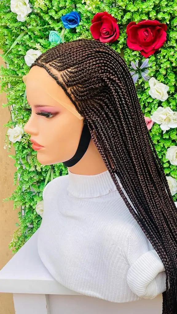 AFRICAN BRAIDED  CONROW WIGS ON FRONTAL LACE CLOSURE - d.glitterzwigs