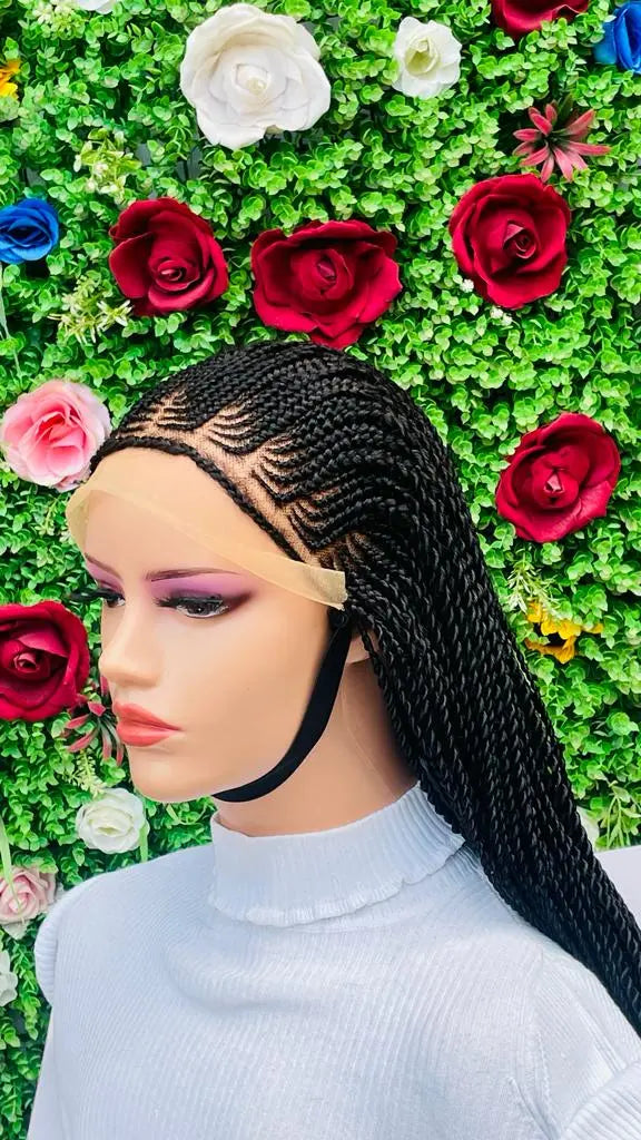 AFRICAN BRAIDED  CONROW WIGS ON FRONTAL LACE CLOSURE - d.glitterzwigs