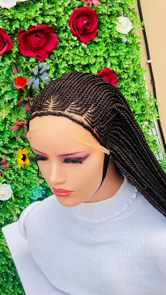 AFRICAN BRAIDED  CONROW WIGS ON FRONTAL LACE CLOSURE - d.glitterzwigs