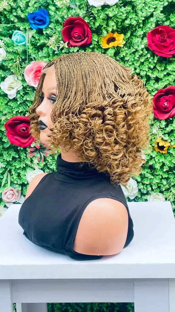 AFRICAN BRAIDED SHORT  CURLY TINY TWIST ON 2"4 LACE CLOSURE - d.glitterzwigs