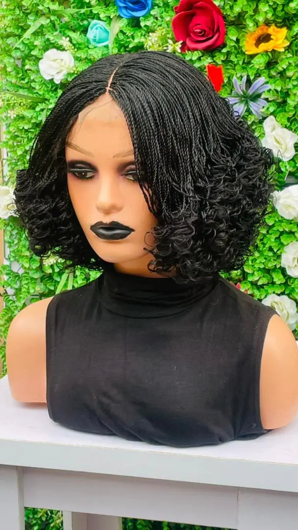 AFRICAN BRAIDED SHORT  CURLY TINY TWIST ON 2"4 LACE CLOSURE - d.glitterzwigs