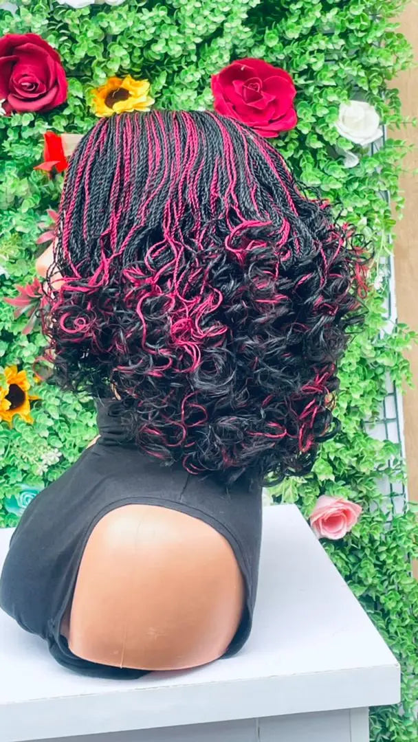 AFRICAN BRAIDED SHORT  CURLY TINY TWIST ON 2"4 LACE CLOSURE - d.glitterzwigs