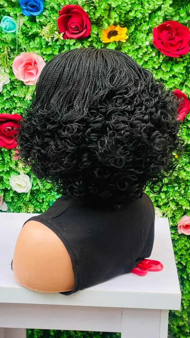 AFRICAN BRAIDED SHORT  CURLY TINY TWIST ON 2"4 LACE CLOSURE - d.glitterzwigs