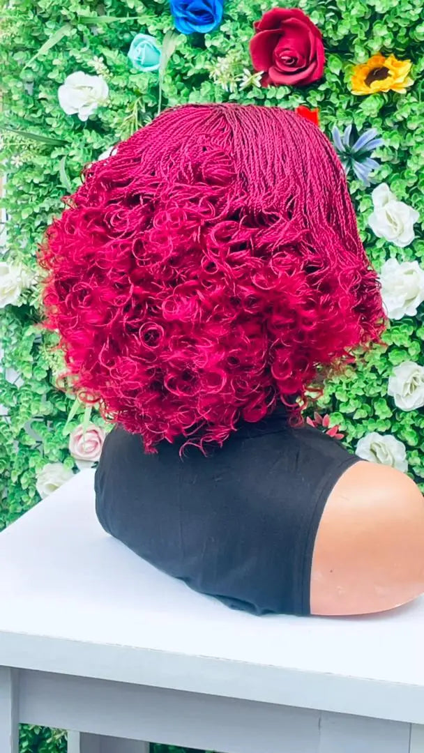 AFRICAN BRAIDED SHORT  CURLY TINY TWIST ON 2"4 LACE CLOSURE - d.glitterzwigs