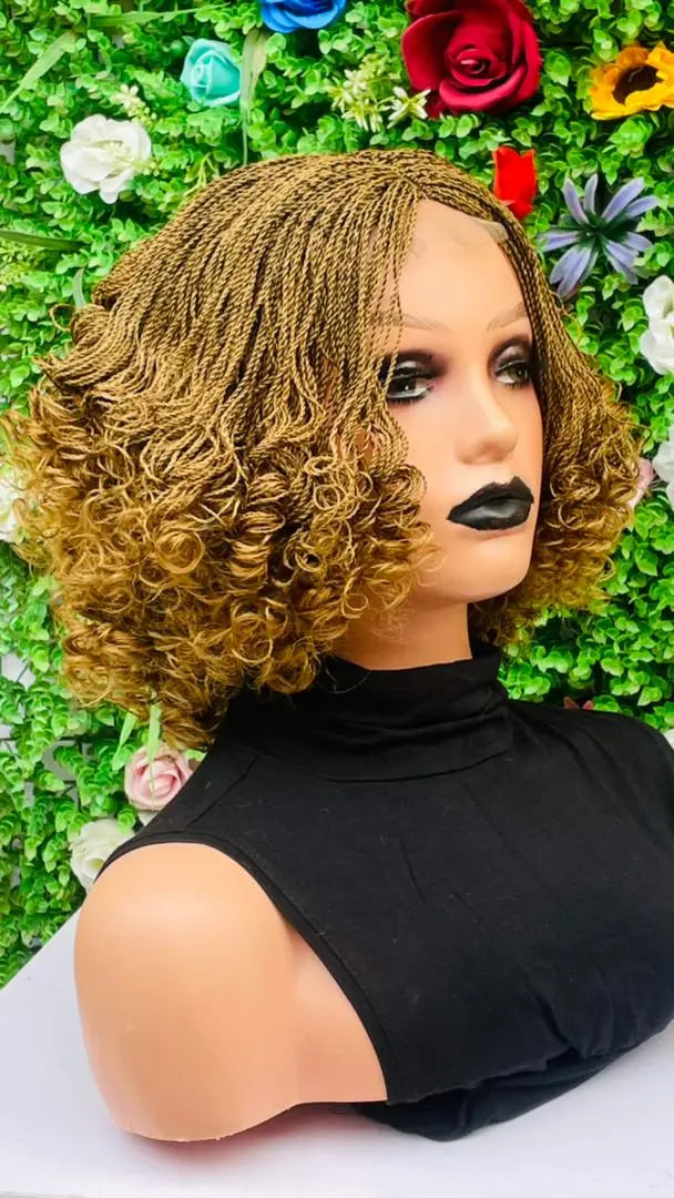 AFRICAN BRAIDED SHORT  CURLY TINY TWIST ON 2"4 LACE CLOSURE - d.glitterzwigs
