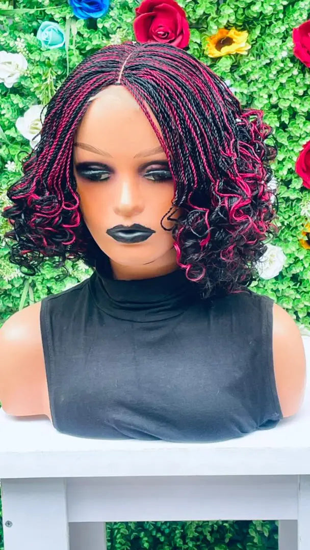 AFRICAN BRAIDED SHORT  CURLY TINY TWIST ON 2"4 LACE CLOSURE - d.glitterzwigs