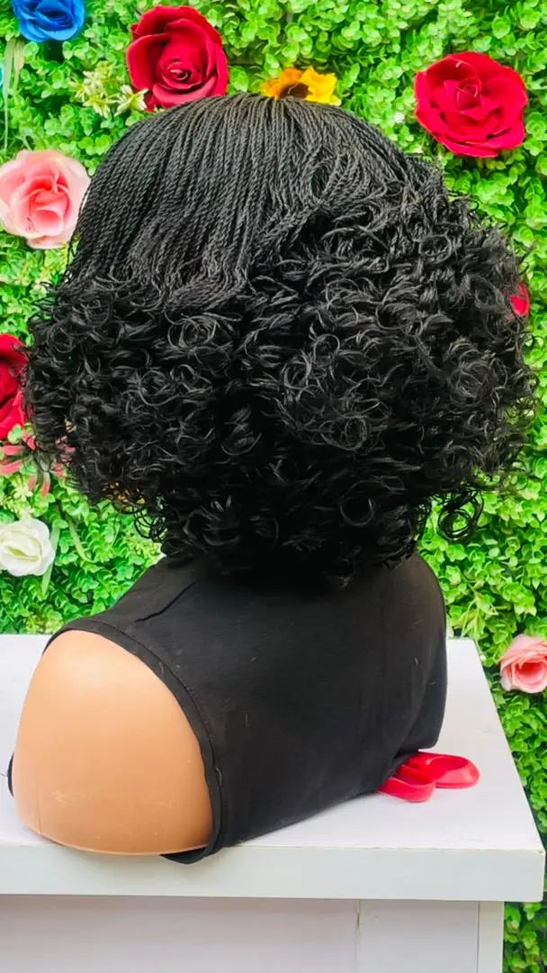 AFRICAN BRAIDED SHORT  CURLY TINY TWIST ON 2"4 LACE CLOSURE - d.glitterzwigs