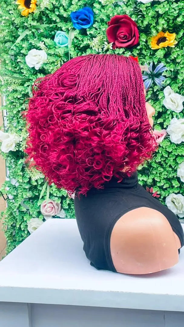 AFRICAN BRAIDED SHORT  CURLY TINY TWIST ON 2"4 LACE CLOSURE - d.glitterzwigs