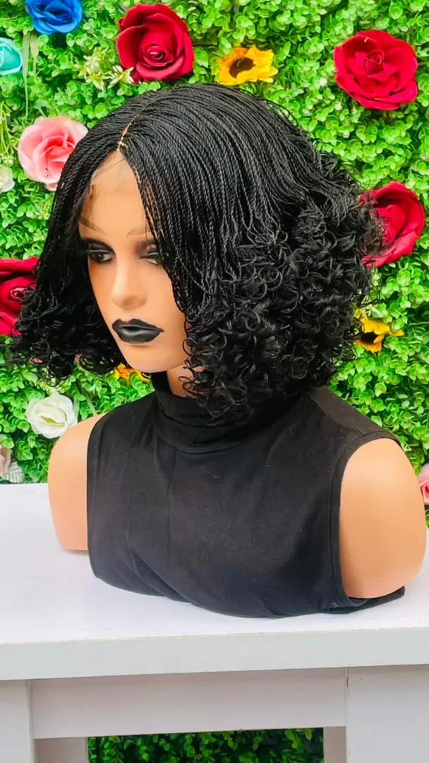 AFRICAN BRAIDED SHORT  CURLY TINY TWIST ON 2"4 LACE CLOSURE - d.glitterzwigs