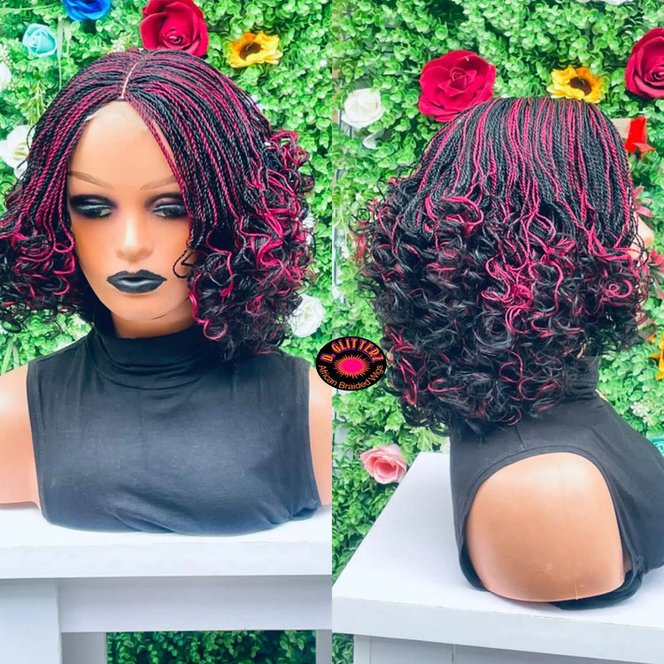 AFRICAN BRAIDED SHORT  CURLY TINY TWIST ON 2"4 LACE CLOSURE - d.glitterzwigs
