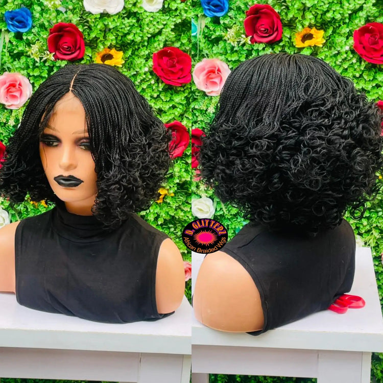 AFRICAN BRAIDED SHORT  CURLY TINY TWIST ON 2"4 LACE CLOSURE - d.glitterzwigs