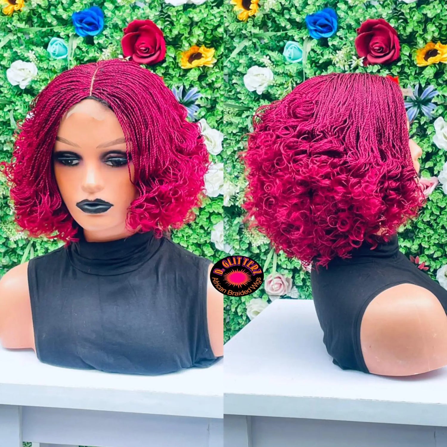 AFRICAN BRAIDED SHORT  CURLY TINY TWIST ON 2"4 LACE CLOSURE - d.glitterzwigs