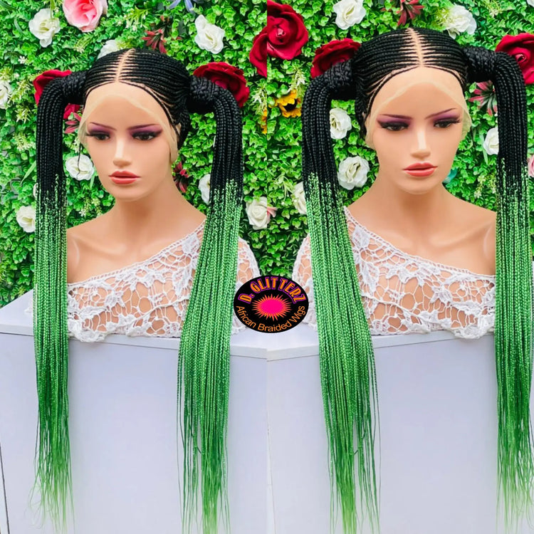 AFRICAN BRAIDED TWO PONYTAIL WIGS ON FULL LACE CLOSURE - d.glitterzwigs
