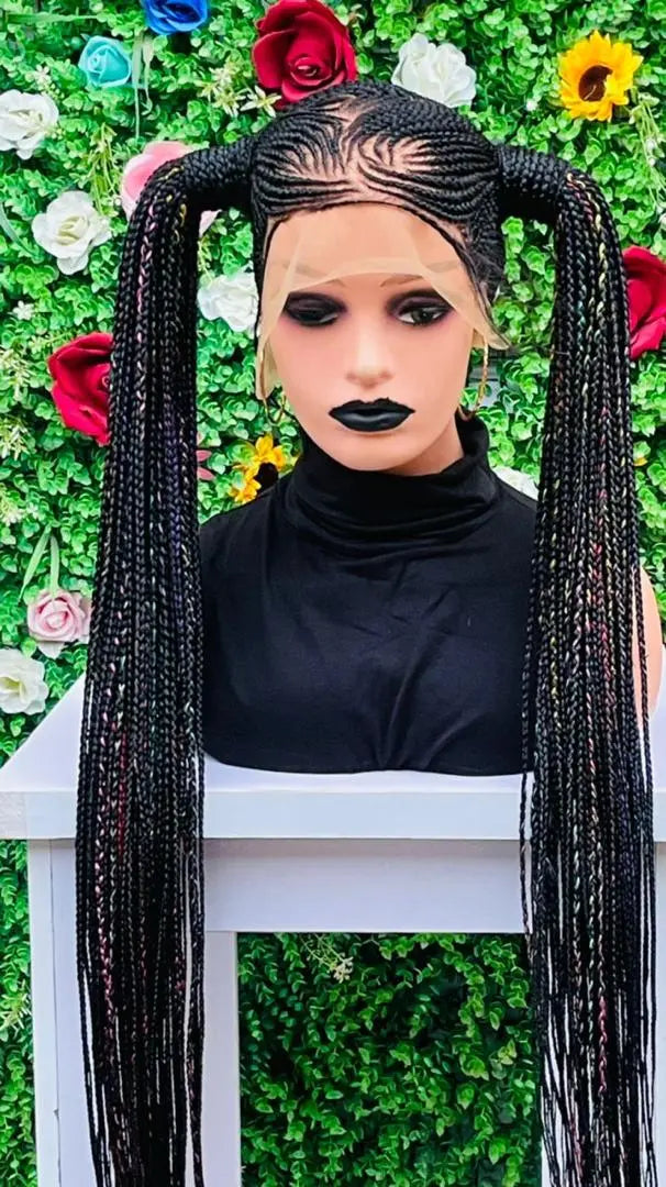 AFRICAN BRAIDED TWO PONYTAIL WIGS ON FULL LACE CLOSURE - d.glitterzwigs