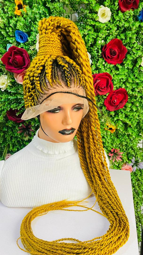 PONYTAIL BRAIDED  WIGS  ON  360 LACE CLOSURE LARGE CAPS