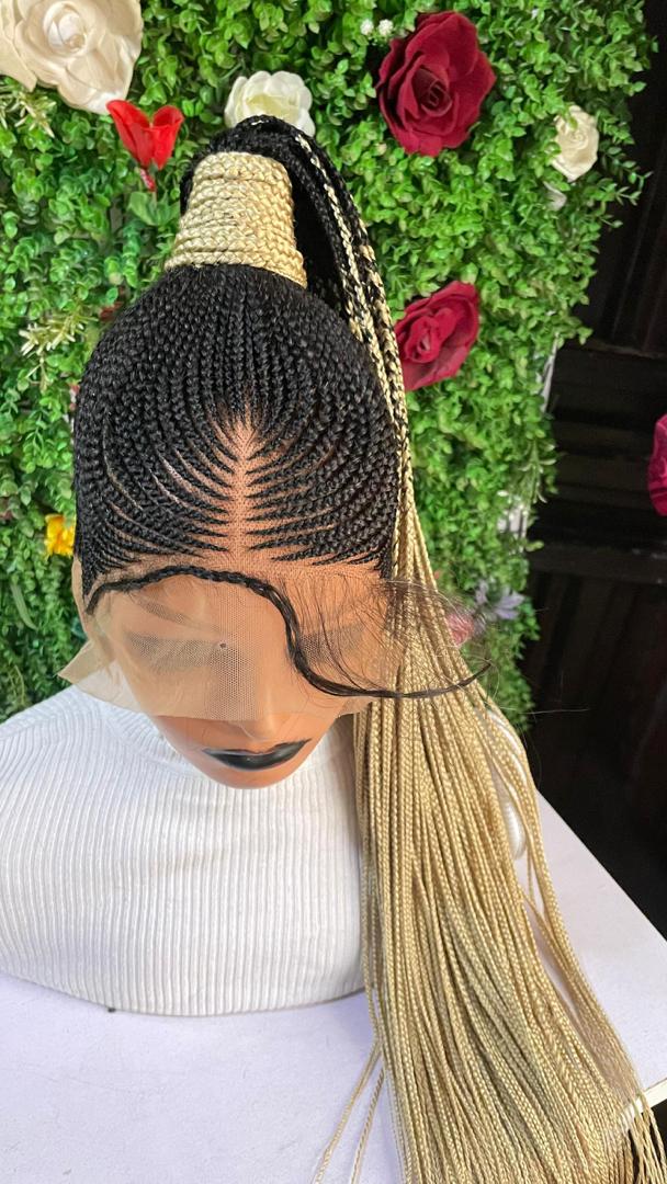 PONYTAIL BRAIDED CONROW WIG ON FULL LACE CLOSURE