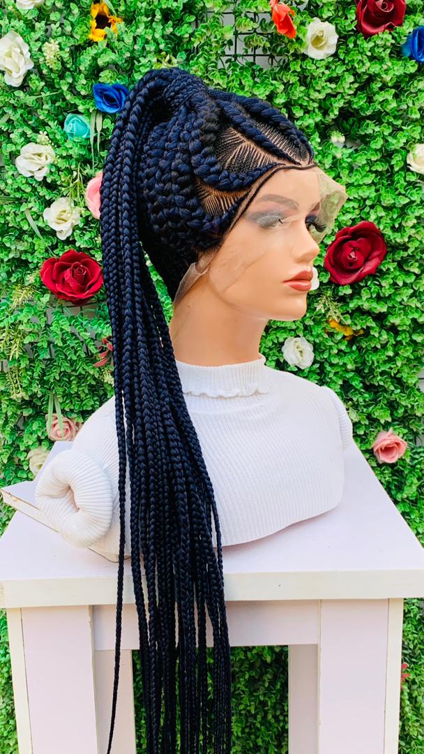 PONYTAIL BRAIDED WIGS  ON  360 LACE CLOSURE LARGE CAP