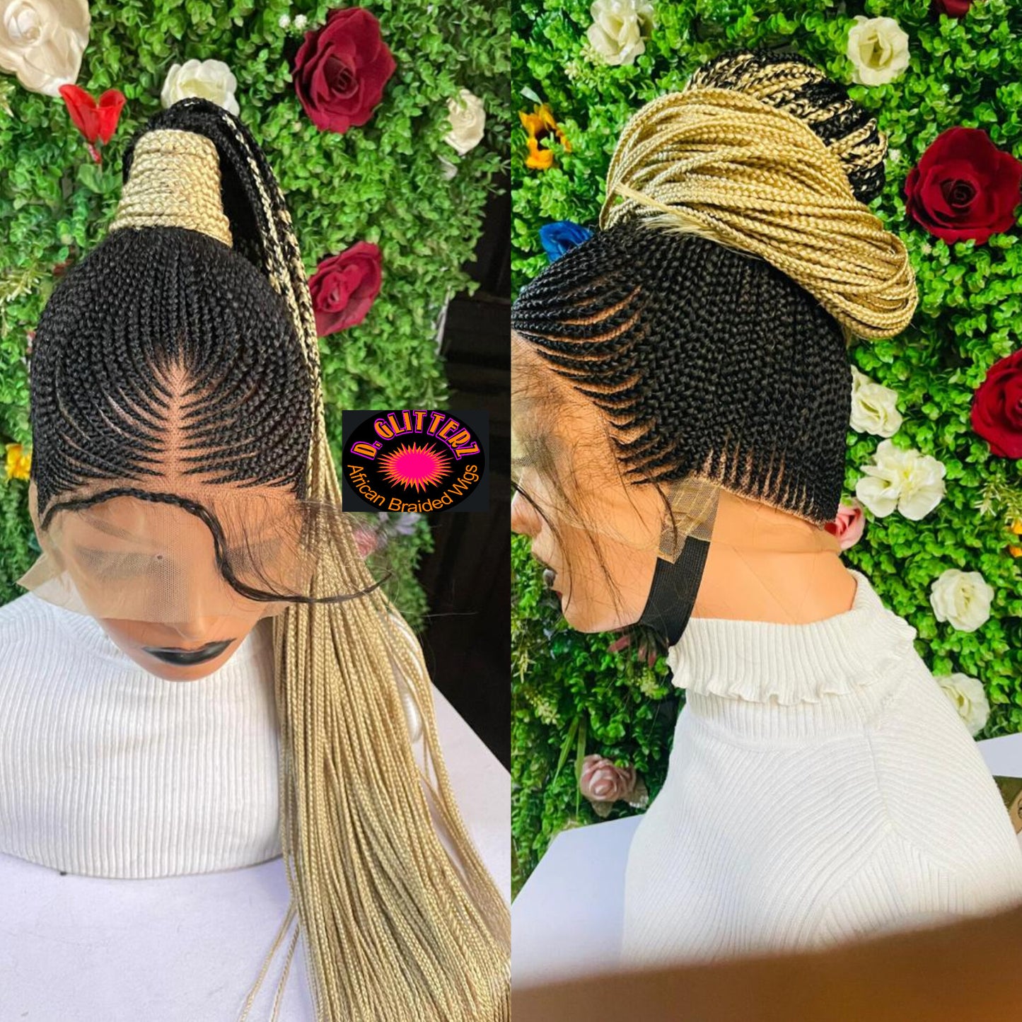 PONYTAIL BRAIDED CONROW WIG ON FULL LACE CLOSURE