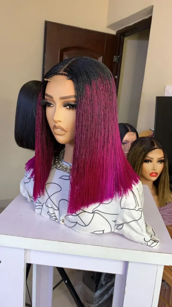NANO BRAIDED BLUNT CUT WIGS ON HALF LACE CLOSURE - d.glitterzwigs