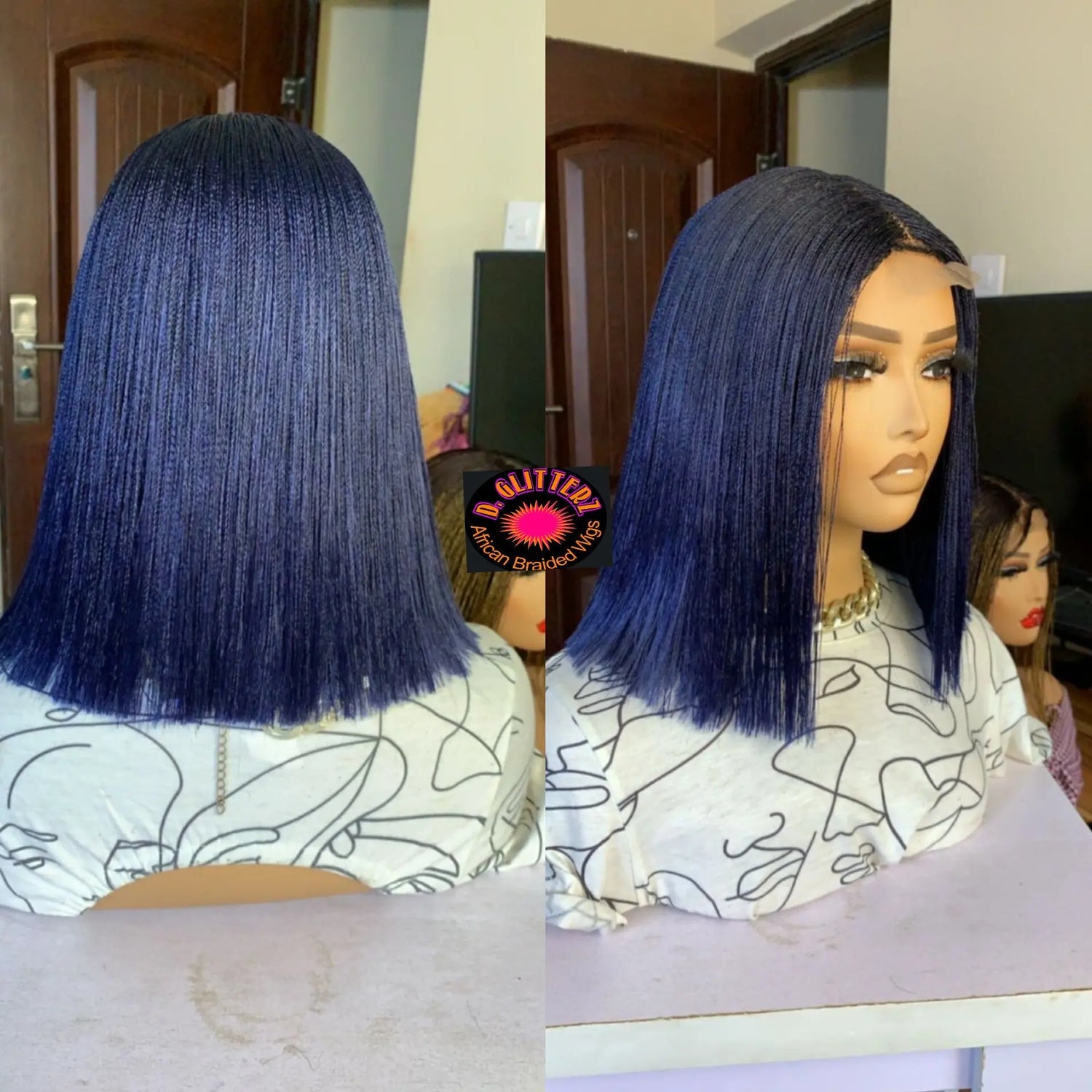 NANO BRAIDED BLUNT CUT WIGS ON HALF LACE CLOSURE - d.glitterzwigs