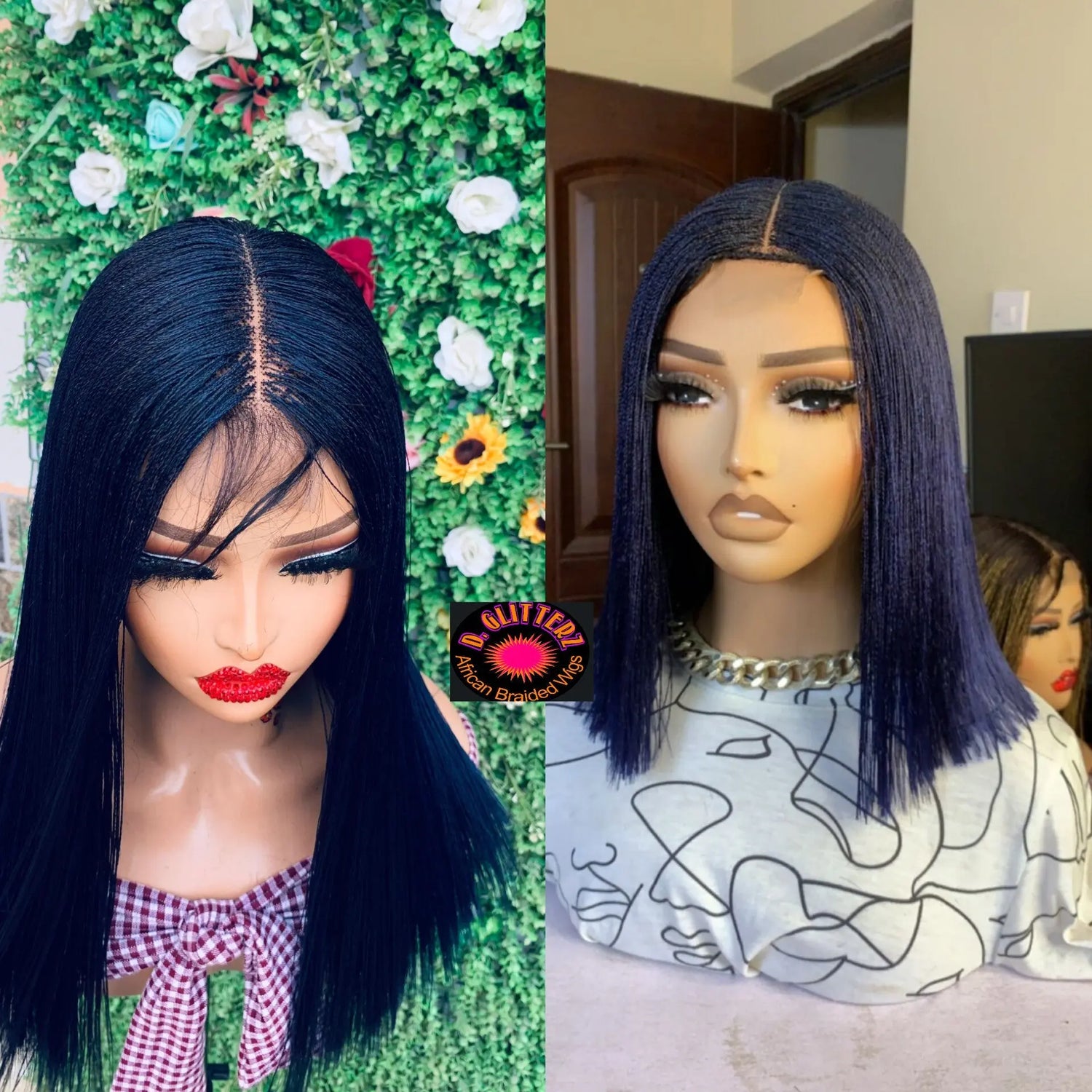 NANO BRAIDED BLUNT CUT WIGS ON HALF LACE CLOSURE - d.glitterzwigs