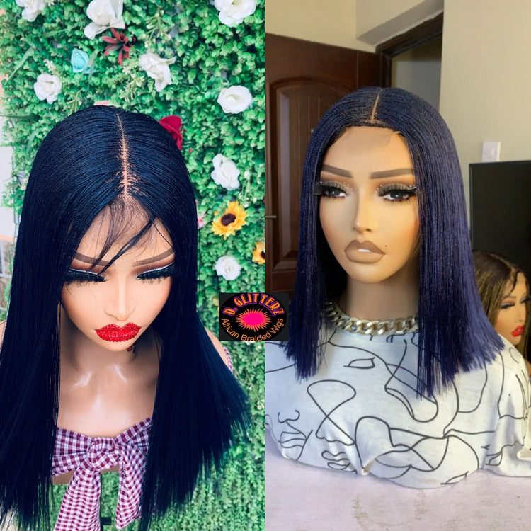 NANO BRAIDED BLUNT CUT WIGS ON HALF LACE CLOSURE - d.glitterzwigs